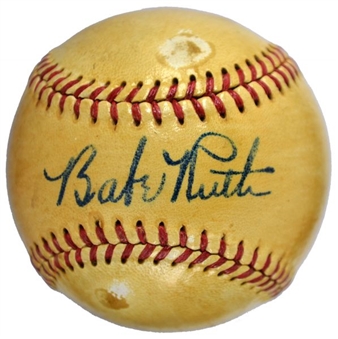 Exceptional Babe Ruth Single-Signed American League Baseball with Mint Signature (PSA and JSA)